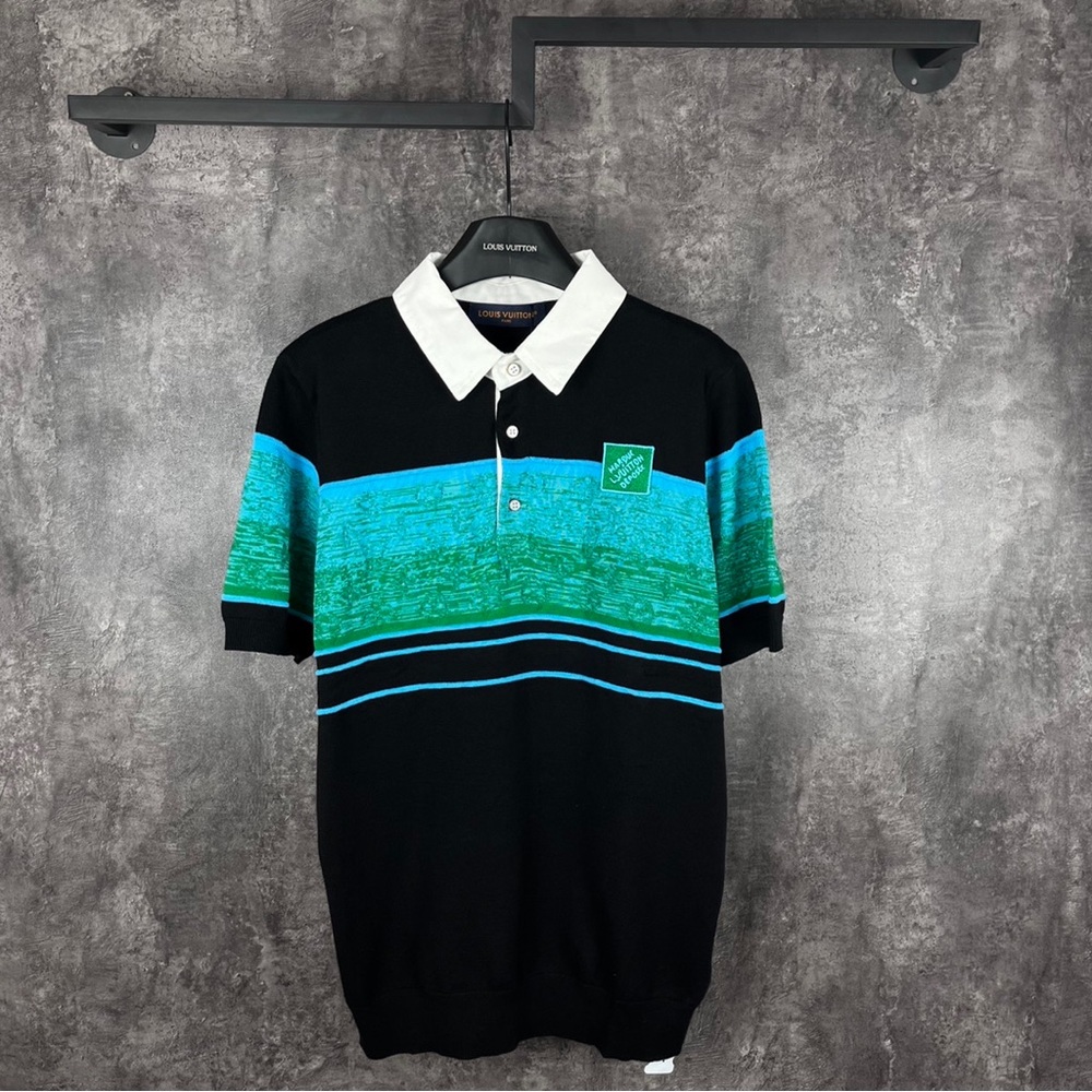 Louis Vuitton Black and Blue Striped Polo Shirt